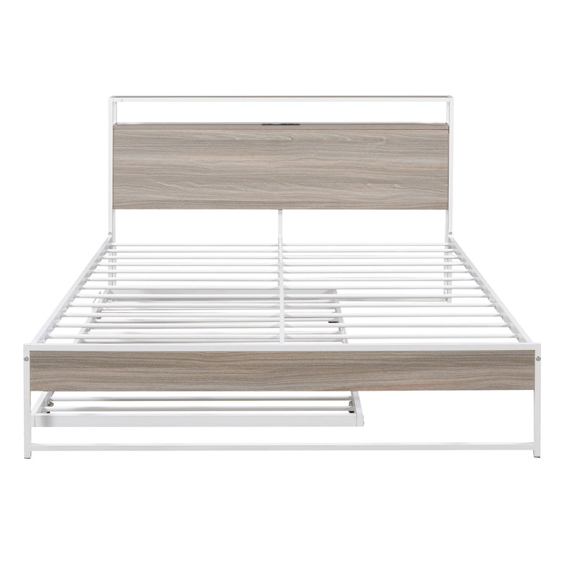 Platform Bed Frame With Trundle, USB Ports And Slat Support, No Box Spring Needed