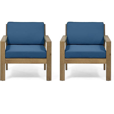 Antoine - Outdoor Acacia Wood Club Chairs With Cushions, (Set of 2)