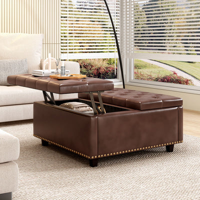 Large Square Storage Ottoman With 2 Storage Doors