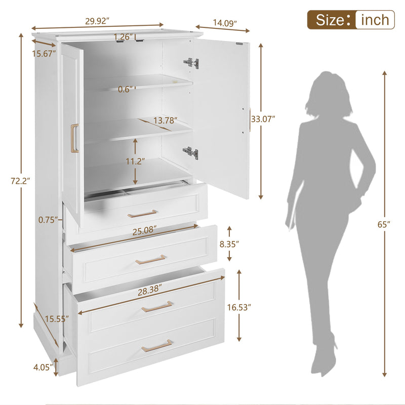 Freestanding Bathroom Cabinet With 3 Drawers, Adjustable Shelf, Soft Close Doors
