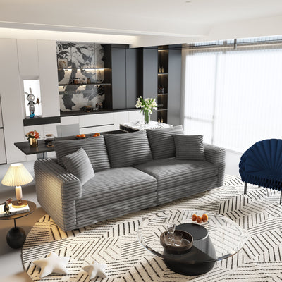 Plush Corduroy 4 Seat Sofa, Modern Comfy Upholstered Sofa Cloud Couch, Deep Seat Couches With Soft Pillows