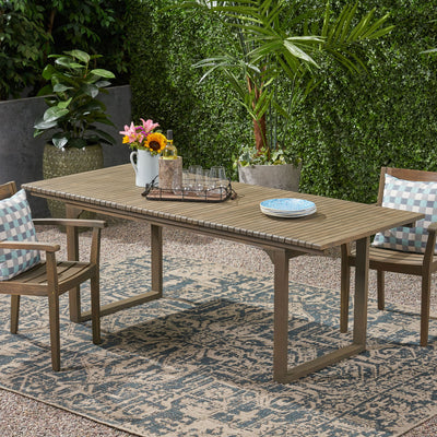 Outdoor Expandable Acacia Wood Dining Table With U Shaped Leg