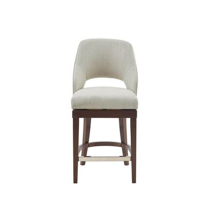 Counter Stool With Swivel Seat, Upholstery And Solid Wood Legs - Cream