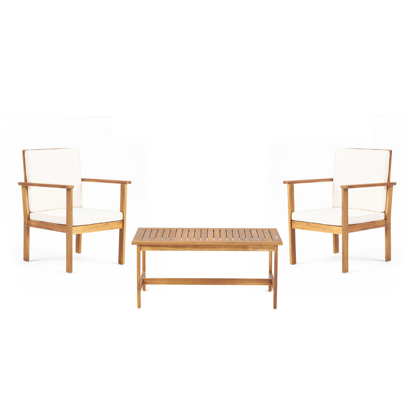 3 Piece Patio Set With Slatted Design, 2 Club Chairs And Coffee Table - Brown