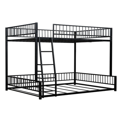 Bunk Bed Frame With Ladder And Safety Guardrails