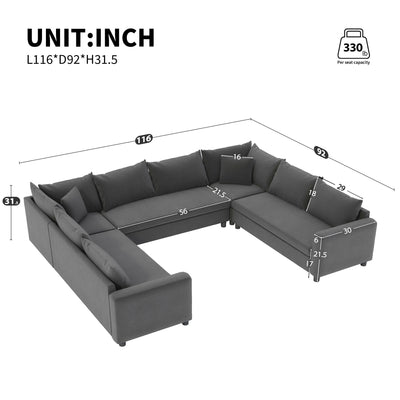 Modular Sectional Reversible U Shaped Couch Set, Free Combination Minimalist Style, Oversized 8 Seat Convertible Sofa