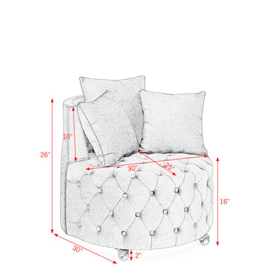 Modern Upholstered Swivel Chair With Button Tufted Design And Movable Wheels