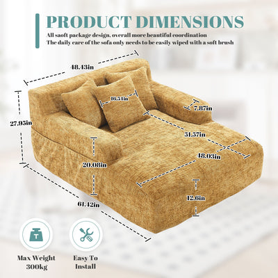 Chenille Interior Lazy Sofa Chaise Longue Armchair With 3 Pillows And Armrests