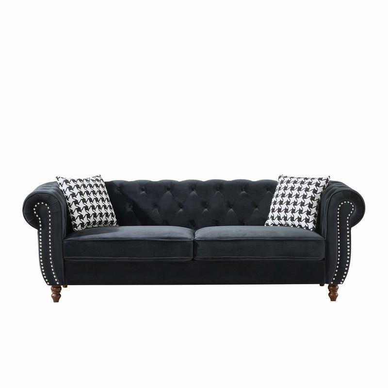 Chesterfield Velvet Upholstery Fabric Sofa With Roll Armrest & Nailhead