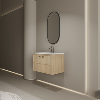 Wall Mounted Bathroom Vanity With Ceramic Sink And 2 Soft Closing Doors