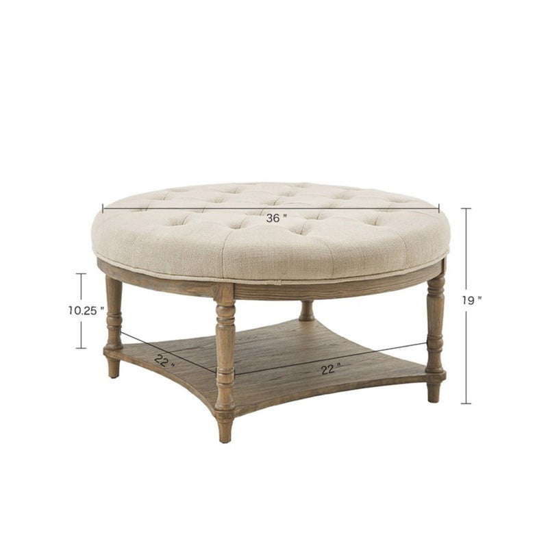 Cedric - Accent Ottoman With Tufted Top And Storage Shelf - Cream