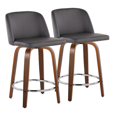 Toriano - Mid Century Modern Fixed Height Counter Stool With Swivel With Round Footrest (Set of 2)