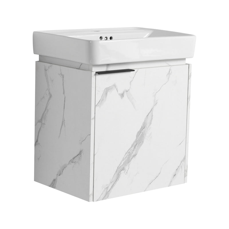 Wall Mounted Bathroom Vanity With Ceramic Sink And Storage Cabinet