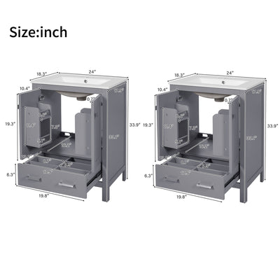 Bathroom Vanity With Integrated Undermount Ceramic Sink, 2 Doors And 1 Drawer, Soft Close Hinges