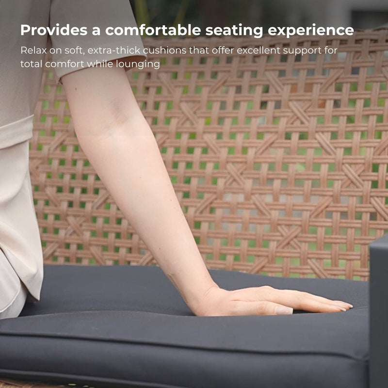 4 Piece Patio Furniture Set With Acacia Wood Table Top And Cushions