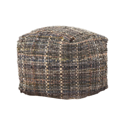 Koki - Handcrafted Fabric Pouf Recycled Denim And Paper Chindi - Khaki