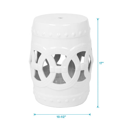 Elegant Glazed Ceramic Drum Stool Indoor / Outdoor Side Table Accent Garden Stool - White