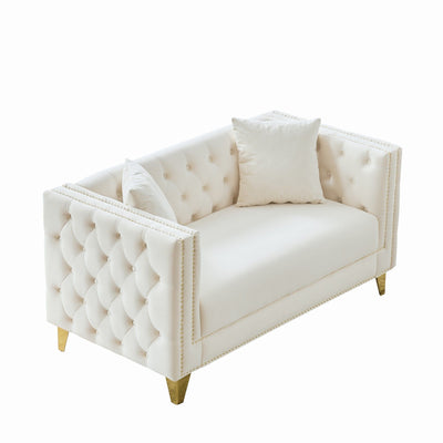 2 Seater Deep Seat Sofa With Button Nailhead, Square Arm