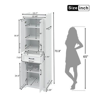 Freestanding Bathroom Vanity, Elegant Design With 4 Doors & 1 Drawer, Adjustable Shelves, Damping Hinges - White