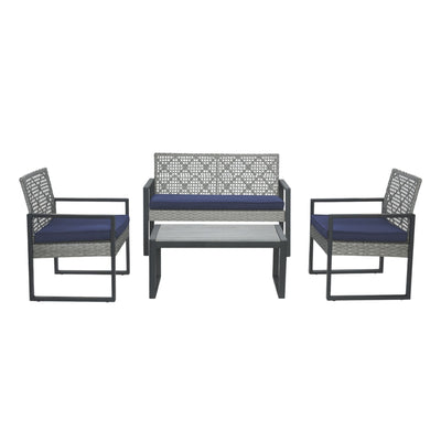 4 Piece Patio Furniture Set With Acacia Wood Table Top And Cushions
