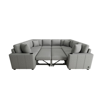 Modern U-Shaped Sectional Sofa Convertible Pull-Out Sofa Bed With USB Ports And Cup Holders