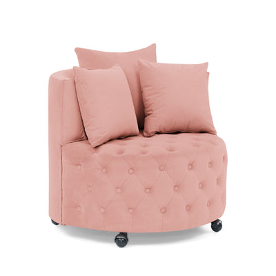 Modern Upholstered Swivel Chair With Button Tufted Design And Movable Wheels