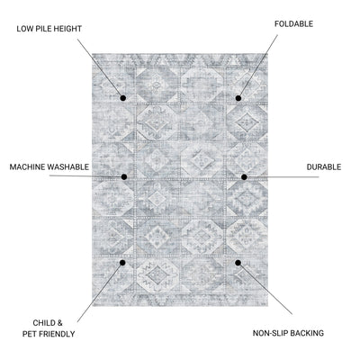 Toucan - Washable Non - Slip Area Rug - Silver