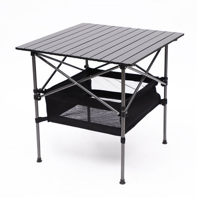 Folding Outdoor Table With Carrying Bag, Lightweight Aluminum Roll-Up Square Table For Indoor, Outdoor Camping, Picnics, Beach, Backyard, Bbq, Party, Patio - Black