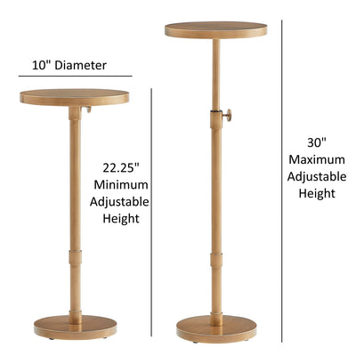 Morven - Adjustable Height Accent Table With Round Metal Top And Pedestal Base - Antique Brass