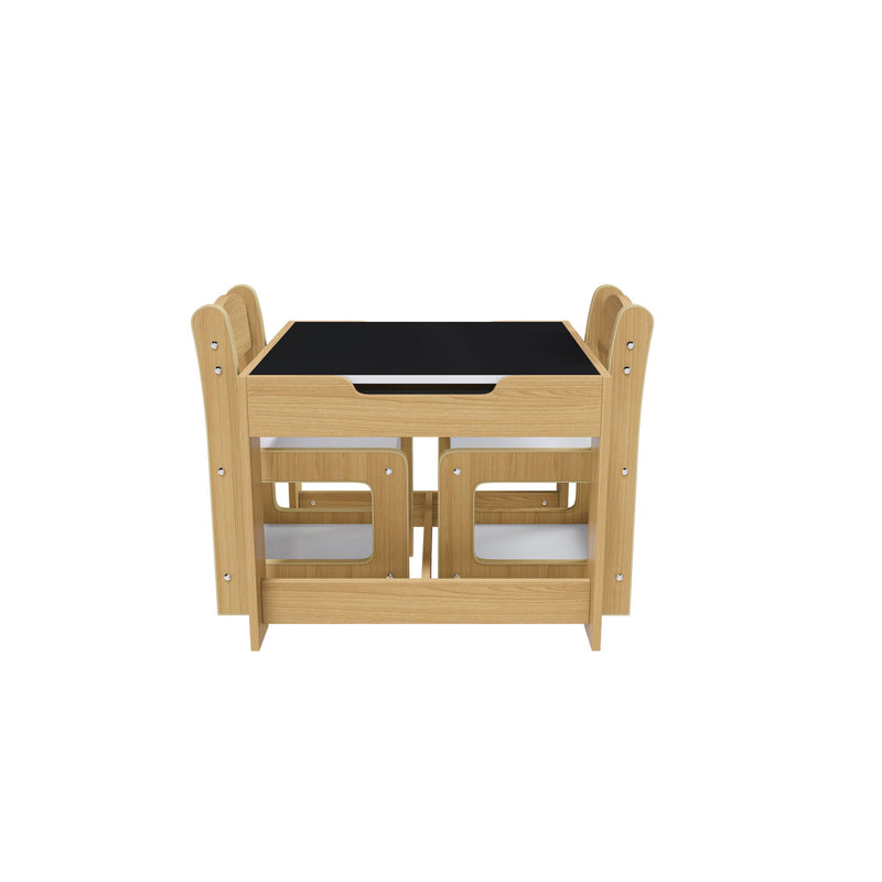 3 In 1 Kids Study Table & Chairs Set Multi Functional Activity Table With Detachable Blackboard Top - Natural Wood