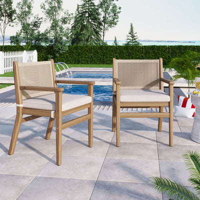 Outdoor Dining Chairs, Patio Armchair With Rope Design Back (Set of 2) - Light Brown