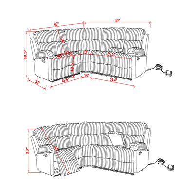 Bruni - Sectional Sofa With LED Lighting And Manual Recline - Gray