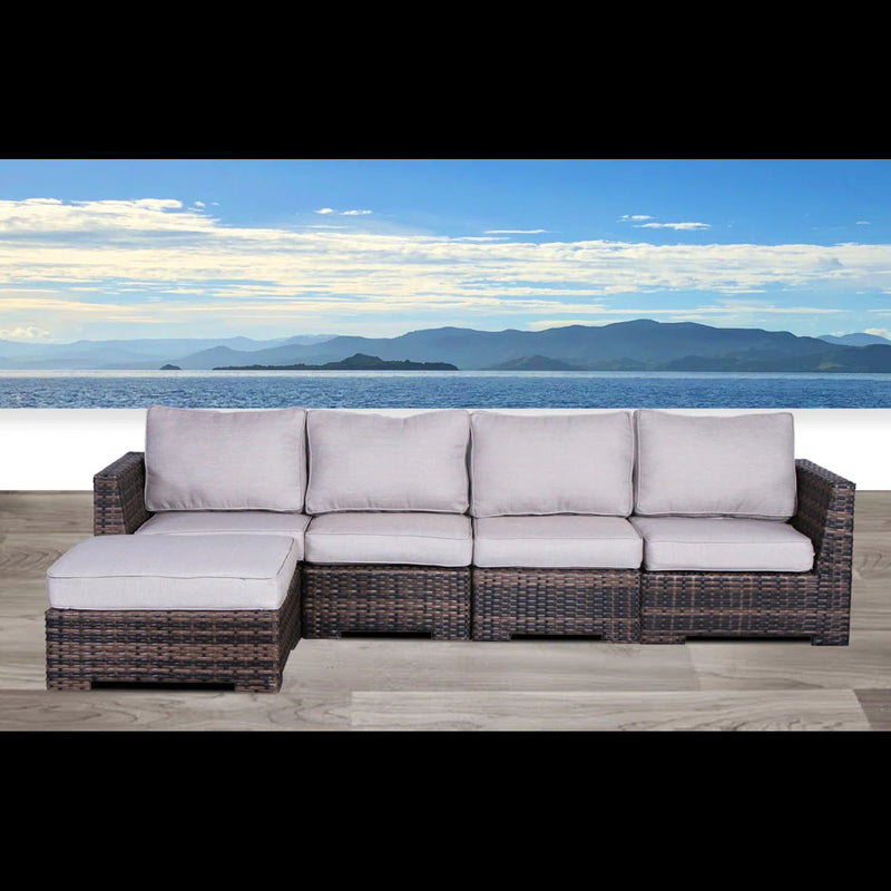 Wide Hand Patio Sectional With Cushions - Brown