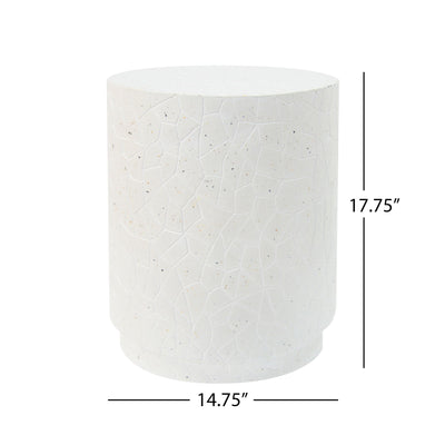 Outdoor Terrazzo Concrete Drum End Table, Living Room Accent Table - White Terrazzo