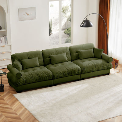 Modern Velvet Sofa With Bolstered Armrests And Pillows
