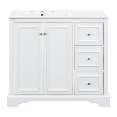 Bathroom Vanity With Sink, Soft-Close Doors, Adjustable U-Shelf, 3 Drawers