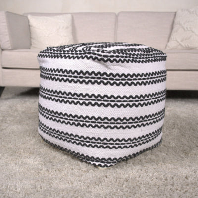 Lani - Handcrafted Fabric Pouf, Durable Cotton Square - Natural / Black