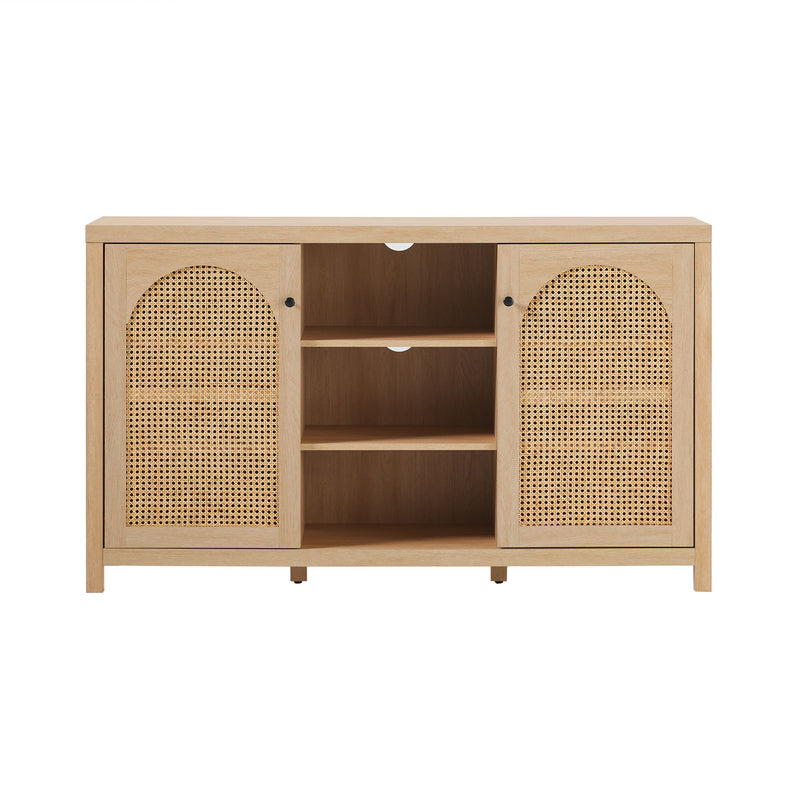 Transitional 2 Door Sideboard With Arched Rattan Panels