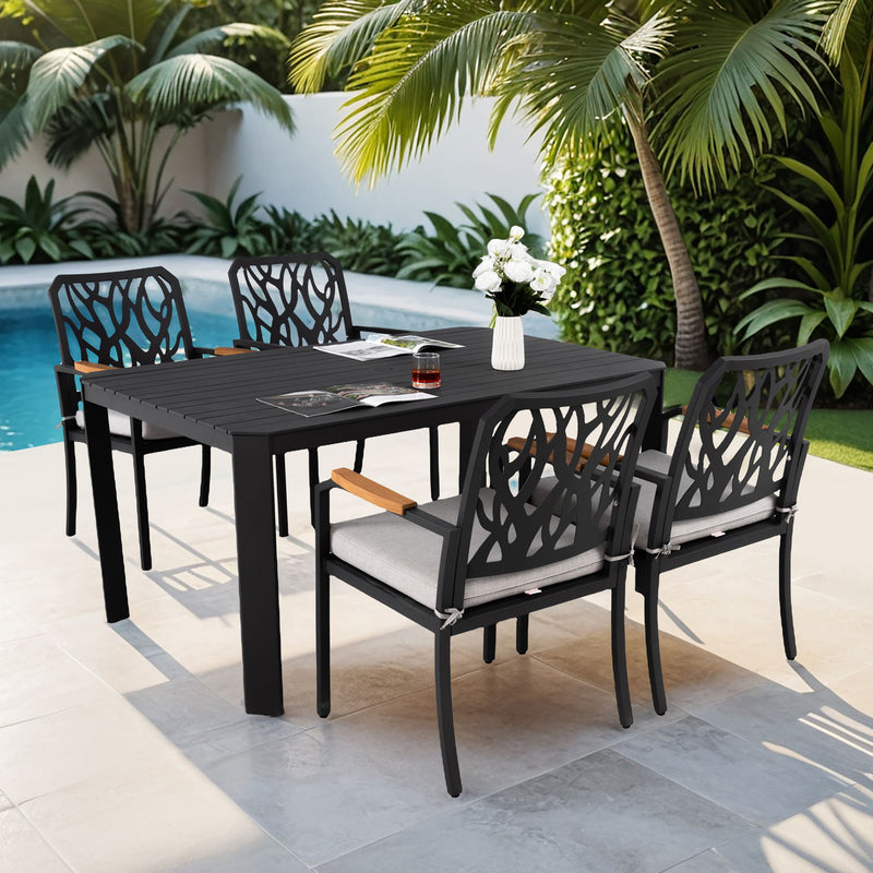 Outdoor Patio Furniture Dining Set With Sunbrella Fabric, Rectangular Table With Umbrella Hole