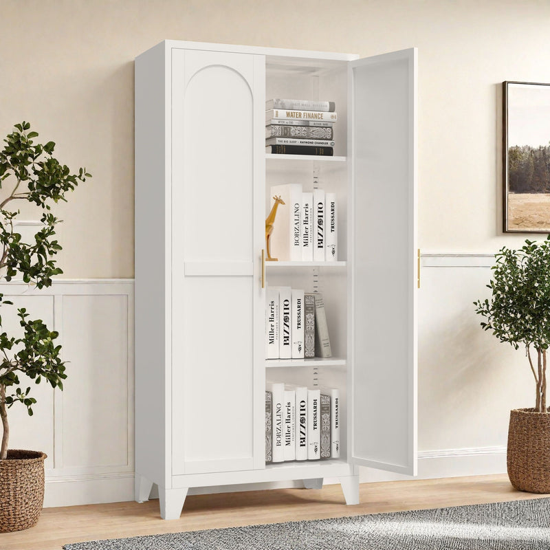 2 Shapely Doors Cabinet Metal Storage Cabinet With Doors And Adjustable Shelves For Bedroom Living Room - White