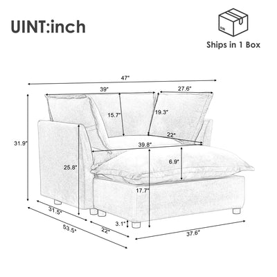 Modern Cozy Upholstered Armchair Sofa With Movable Ottoman