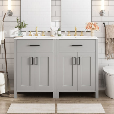 Bathroom Vanity With Ceramic Sink, Soft Close Doors, Flip Drawer, Double Layer Door Shelves