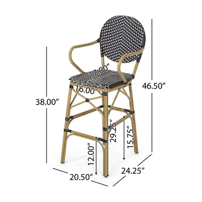 Outdoor Wicker And Aluminum French Barstools (Set of 2)