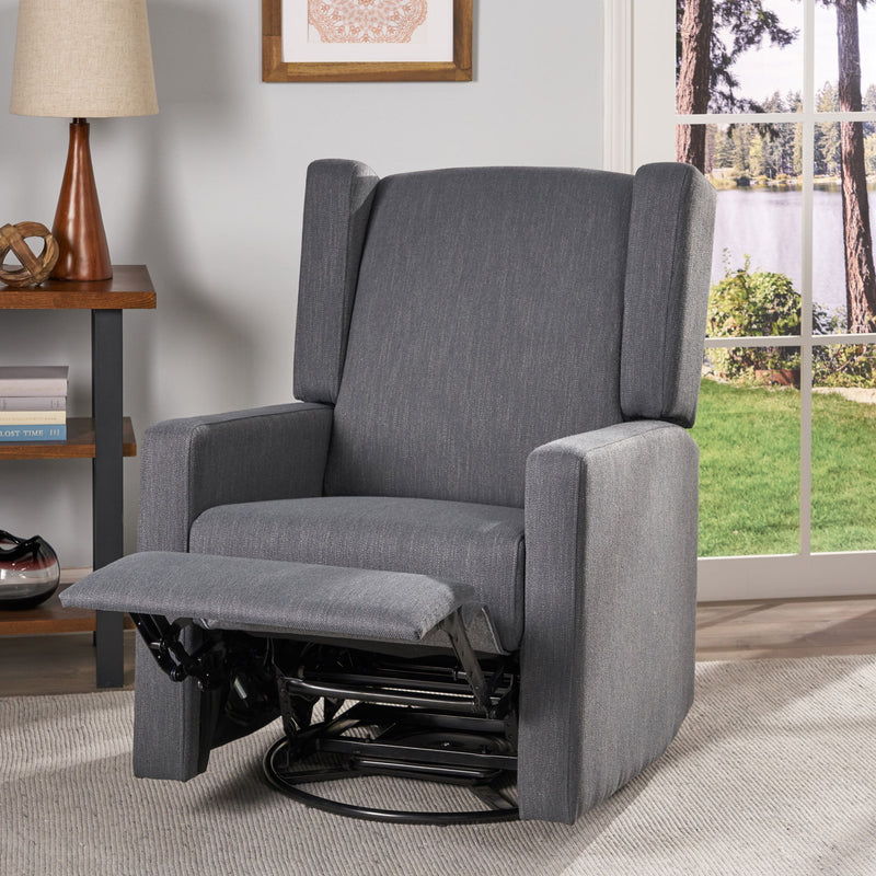 Landau Contemporary Fabric Upholstered Swivel Recliner