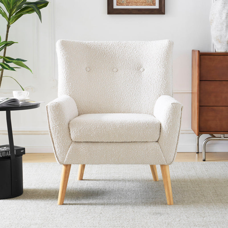 Ergonomic Accent Chair With Button Tufted Design And Rubber Wood Legs - Almond