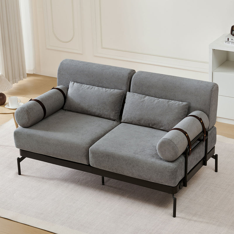 Modern Loveseat Sofa 2 Seater With USB Ports, Cylindrical Armrests