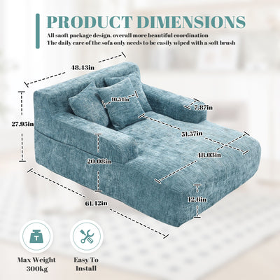 Chenille Interior Lazy Sofa Chaise Longue Armchair With 3 Pillows And Armrests