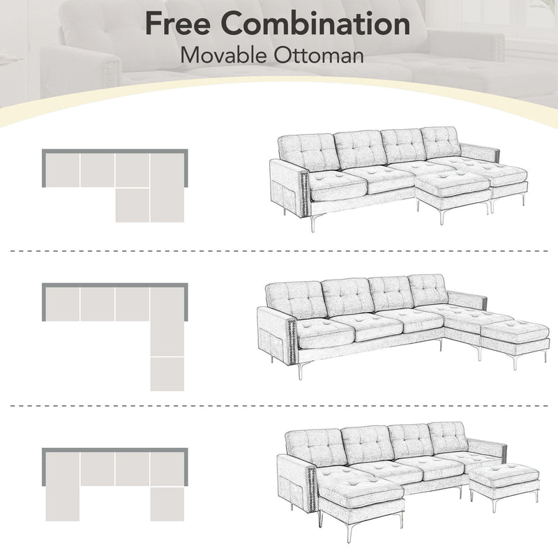 Modern L - Shape Convertible Sectional Sofa With Movable Ottoman