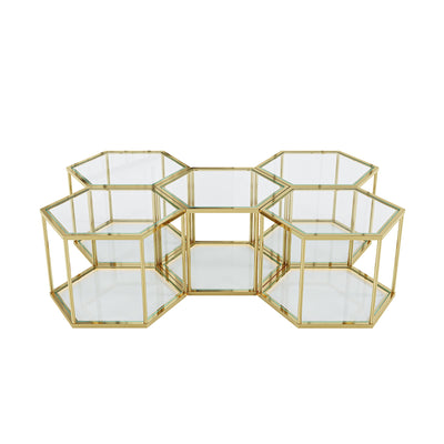 Modern Coffee Table With Double Layer Tempered Glass And Polygonal Design