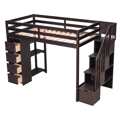Loft Bed With Storage Drawers And Stairs With Shelves